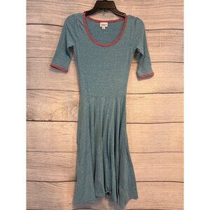 LuLaRoe Nicole Dress Teal & Pink Trim Size XXS